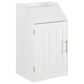 HOOBRO 10-Gallon Trash Bin Cabinet, Freestanding Trash Can Cabinet with Fenced Top and Flip-Up Baffle, Indoor Hidden Garbage with Open Storage, for Kitchen, Restaurant, Dining, White WT01LJ01