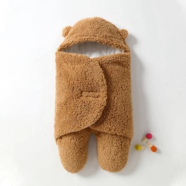 Cute Baby Swaddle Blanket Newborn Swaddle Wrap Soft Plush Receiving Swaddling Wrap Baby Sleep Sack with Feet Baby Sleeping Bag for Winter, L Size for 3-6 Months Babies