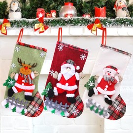XIMEY Christmas Stocking Pack of 3 (M: Red, Blue and Apricot)