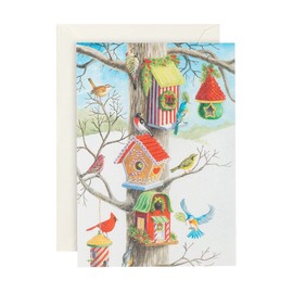 Caspari Birdhouses Small Boxed Christmas Cards - 16 Cards & Envelopes
