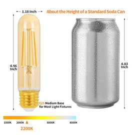 Decoaui E26 T10 LED Light Bulbs, 5 Inch Vintage Tubular Thin Edison Bulbs, 2200K Candlelight, Amber Glass, 4W(40W Eqv.), Dimmable, Ideal for Bedroom, Dining Room, Accent/Ambient Warm Lighting, 4 Pack