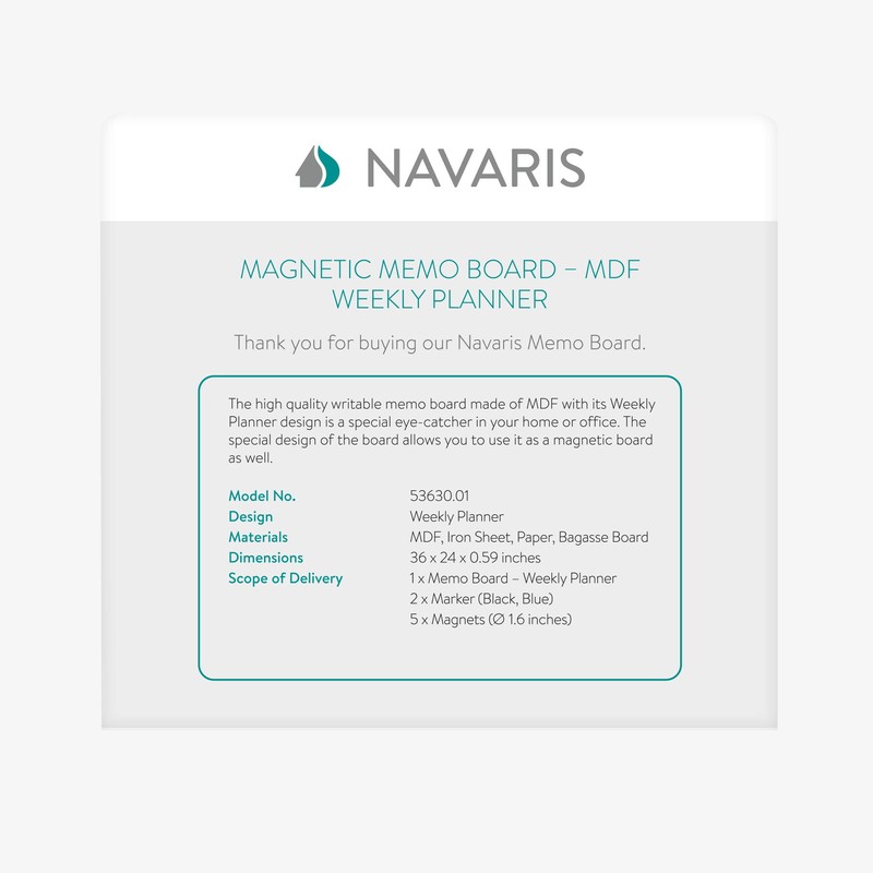 Navaris Weekly Planner White Board - 24" x 36" Magnetic
