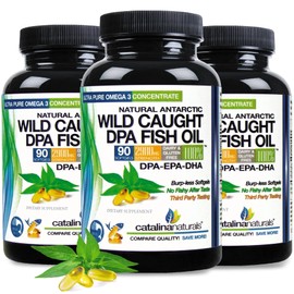 Wild Caught Omega-3 DPA Fish Oil - 2900 mg with DPA, EPA & DHA - Triple Strength Burp-Free - 90 SoftGels (Pack of 3)