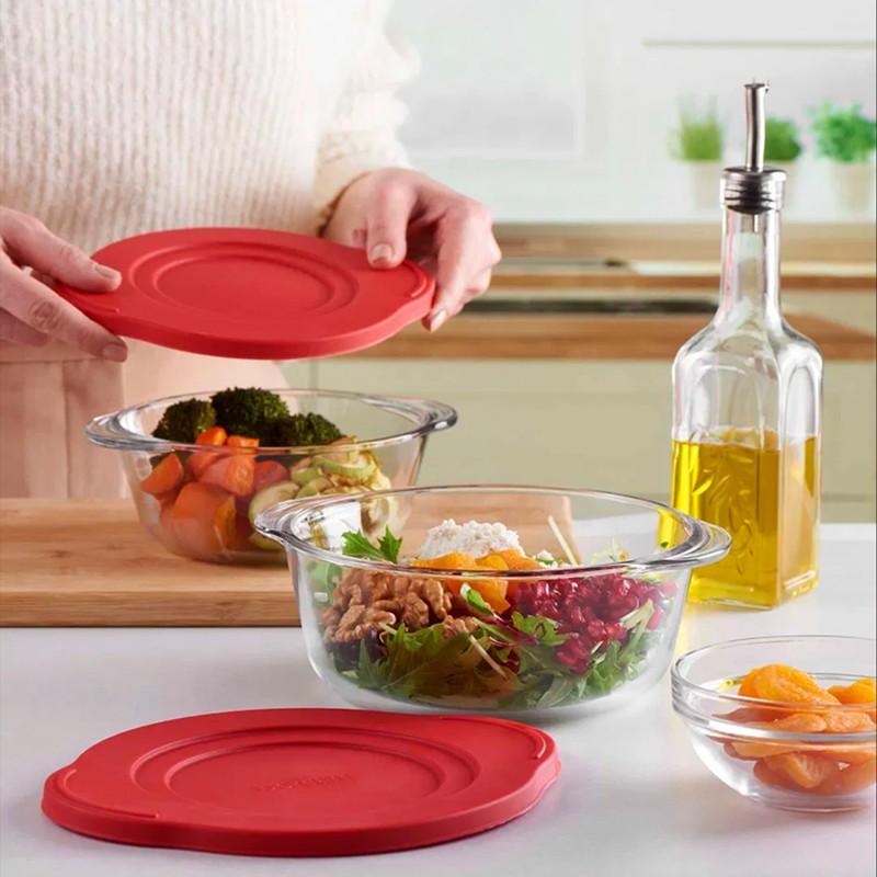 Ums 2.2 Quart Round Glass Baking Dish with Lid, Round