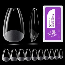 Gelike ec Short Coffin Nail Tips: 240PCS Soft Gel Tips for Nail Extensions Coffin Shaped Full Cover Gel X Nail Tips Pre Etched - PMMA Resin Clear False Nails Press on Nails 10 Sizes, SHORT COFFIN
