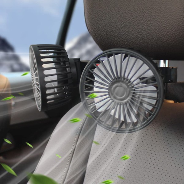 DURASIKO Car Fan, Double-Headed Fan, USB Fan, 5 Blades, Strong