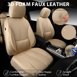 CAR PASS Nappa Leather Seat Covers Full Set, 3D Foam Faux Leather Car Seat Covers with Lumbar Support, Water Resistant Comfort & Universal Fit for Cars SUV Truck Most Vehicles, All Beige