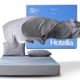 Hotella Luxury King Bed Sheets - Breathable & Cooling 4 Pieces Hotel Bed Sheet Set for Hot Sleepers, 14" Deep Pocket Sheets + Pillowcases Set, Shrinkage & Non-Fade, Easy Care Bedding Set, Light Gray