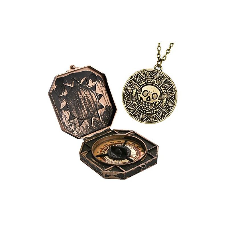 papapanda Pirata Jack Bussola Moneta Azteca Collana Set