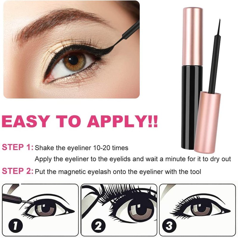 AOMIG Magnetic Eyelashes with Eyeliner Kit, 5 Pairs Natural Look