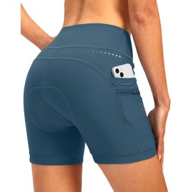 Women's 4D Padded Bike Shorts Padding Riding Underwear Cycling Bicycle Road Mountain Biking Cycle Shorts for Women with Zipper Pockets(Blue Grey,L)