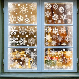 155Pcs Christmas Window Clings Xmas Decals Stickers Decor with Snowflake Santa Claus Reindeer for Holiday Party Window Glass Decoration, 9 Sheet