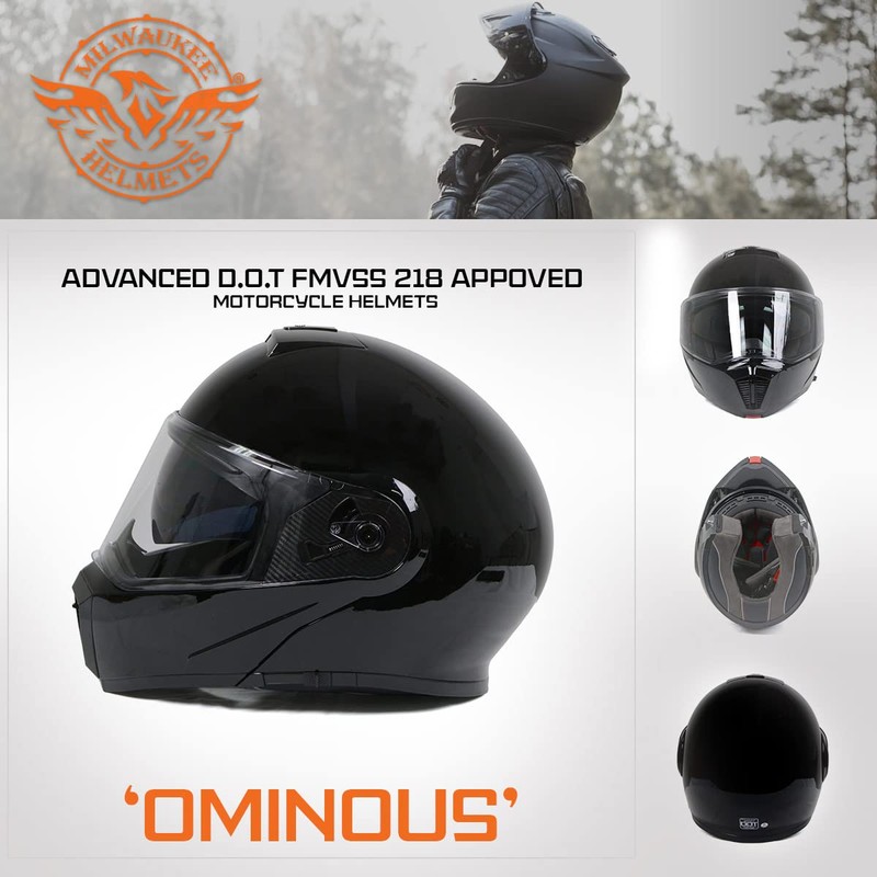 Milwaukee Helmets MPH9813DOT Gloss Black Menace DOT Approved Motorcycle Modular