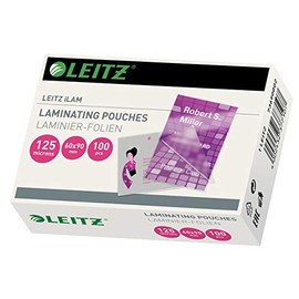 Leitz Hot Laminating Pouches, Glossy, Transparent, 60 x 90 mm Film Thickness 125 Micron, Pack of 300