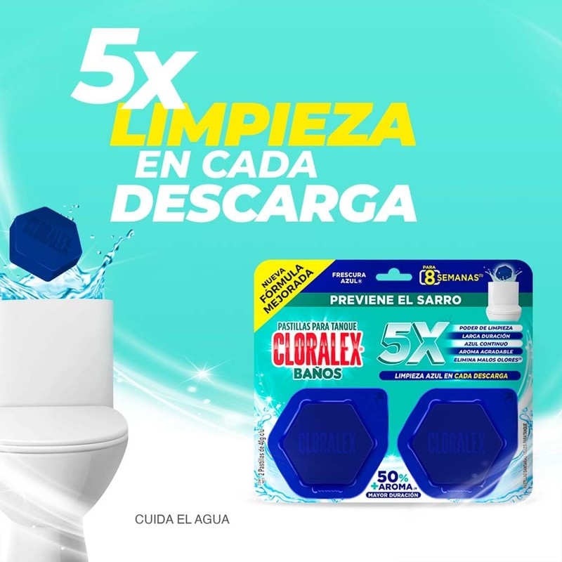Cloralex Pastillas de baño p/tanque Fresc. Azul 2pz 80Gr