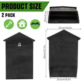 Wenqik 2 Pack Bat House for Outdoor Large Cedar Wood Bat Box for Outside Tree Weatherproof Wooden Shelter Easy to Land and Roost (Black,15.7 x 10.6 x 3.1 in,2 Chamber)