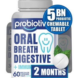 Oral Probiotics for Mouth Bad Breath 7 Billion CFU – Chewable Dental Probiotic for Teeth and Gums & Fresh Breath, Combats Dry Mouth, Halitosis & Supports Gut Health (60 Count (Pack of 1))
