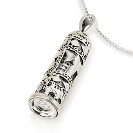 925 Sterling Silver Mezuzah Necklace, Scroll Pendant, Jewish Shema Necklace, Jewish Jewelry for Women, Chain Hebrew Letters, Messianic, Blessings Israel Gifts Souvenirs Spiritual Kabbalah Art Holy Land Mens Jewelry (Chai)