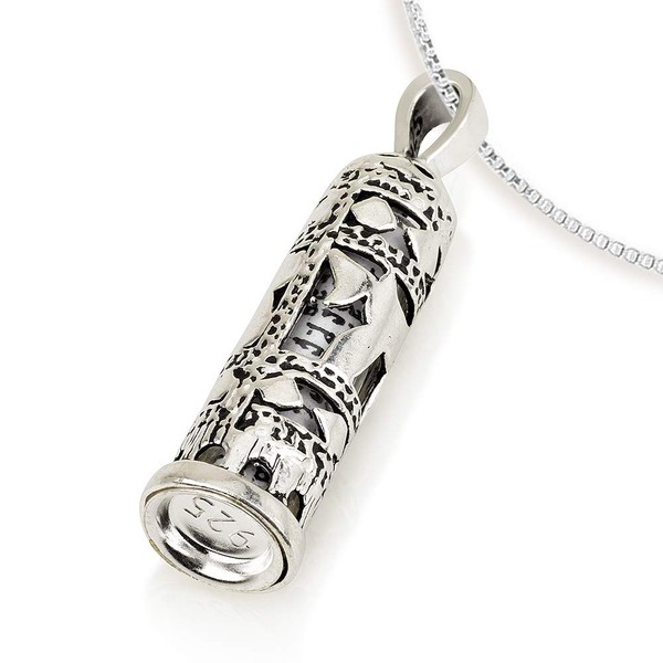 925 Sterling Silver Mezuzah Necklace, Scroll Pendant, Jewish Shema Necklace,