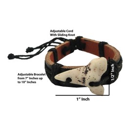 Shark Tooth Leather Bracelet -Surfer Bracelet -Shark Teeth Bracelet - Shark Jewelry (Black Leather White Tooth)