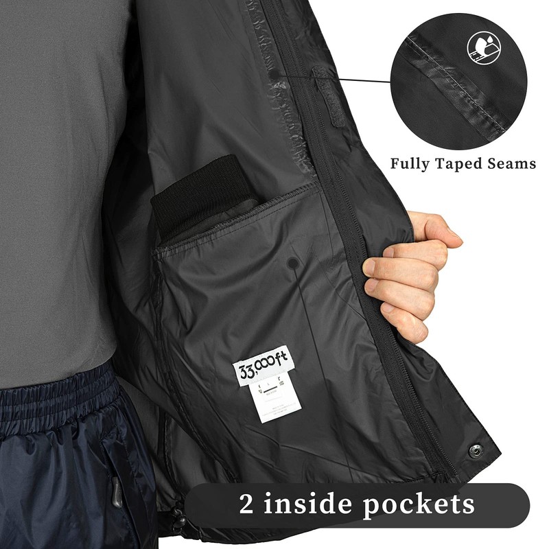 33,000ft Packable Rain Jacket Men's Lightweight Waterproof Rain Shell Jacket