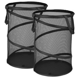 Pop Up Hamper for Laundry Mesh Collapsible Laundry Basket | Large Clothes Hamper - Black 16"L x 16"W x 24"H (Pack of 2)