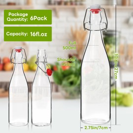Alotpower Swing Top Glass Bottles 16 oz 6Pack, Flip Top Glass Bottle with Airtight Lids for Vanilla Extract Bottles/Home Brewing/Beverages/Oil (16 fl. oz, Set of 6)
