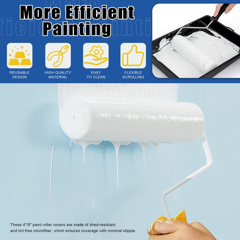 Glarks 8Pcs 4 Inch and 9 Inch Paint Roller Covers