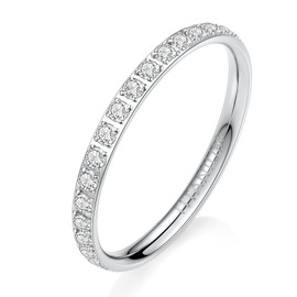 AROWRO 2mm Women Titanium Eternity Ring Cubic Zirconia Engagement Anniversary Ring Wedding Band for Women Men Girls Size 8 Silver