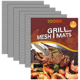 LOOCH Juego de 5 Alfombrillas de Malla para Parrilla BBQ - Alfombrillas de Malla Antiadherentes de Servicio Pesado y Accesorios para Barbacoa - Reutilizables y Fáciles de Limpiar - Funciona en Gas