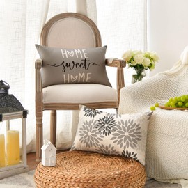 Artoid Mode Grey Dahlia Flowers Spring Cushion Covers Set of 2 30 x 50 cm Decorative Cushion Cover Couch Living Room Outdoor Decoration