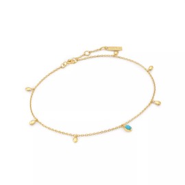 Ania Haie 9.75" Ania Haie Simulated Turquoise Drop Pendant Anklet Yellow Sterling Silver