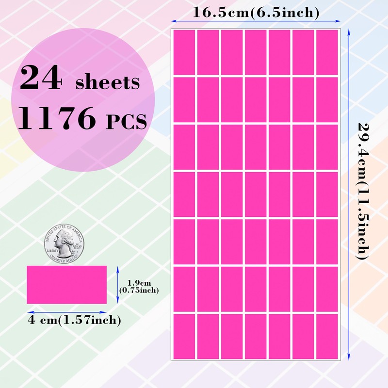 1176 Pack Rectangular Coloured Stickers Labels,12 Colours Rainbow Sticky Label,4cm
