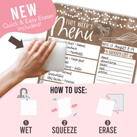 Hadley Designs Rustic Magnetic Weekly Meal Planner Dry Erase Board for Refrigerator - Weekly Dinner Menu Board for Kitchen Conversion Chart Magnet, Grocery List