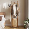 Solid Wood Coat Rack - Rolling Clothes Rack with Rattan