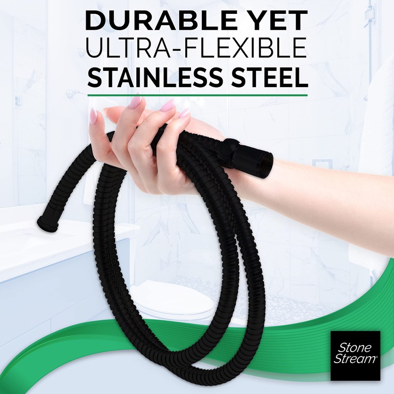 Original StoneStream Universal Shower Hose Black -Replacement Hose with Standard