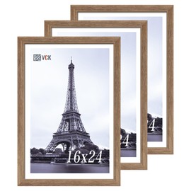 VCK 16x24 Frame 3 Pack - Brown Walnut, Natural Textured Solid Wood Poster Picture Frame, Wall Mounting Hanging
