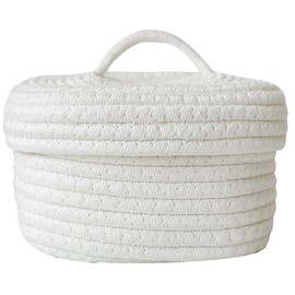 Cabilock Cotton Rope Woven Storage Basket with Lid, Small Sundries Storage Organiser, Decorative Lidded Basket for Living Room Bathroom