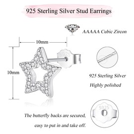 Loutade Silver Stud Earrings for Women, 925 Sterling Silver Star Stud Earrings, Hypoallergenic Earrings Silver Flat Star Stud Earrings, CZ Small Cartilage Sleeper Star Stud Earrings for Teen Girls