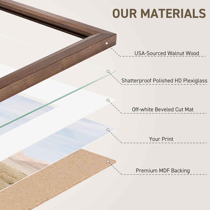 Venusmiles 16x16 Picture Frame Natural Solid Walnut Photo Frames with