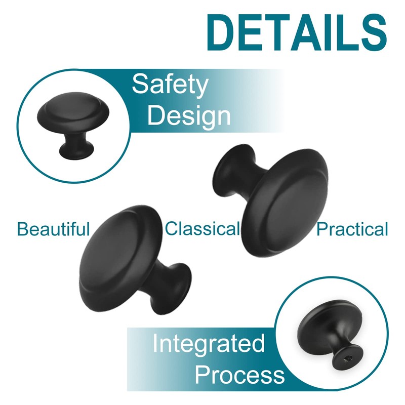 ZONBANG 6PCS Cabinet Dresser Drawer Knobs, Black Kitchen Cabinet Knobs,