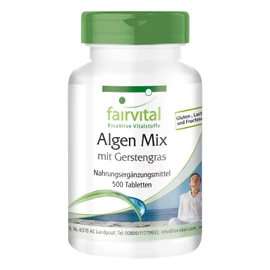 Fairvital Algae Mix with Barley Grass – Vegan – 500 Tablets – Spirulina, Chlorella and Barley Grass without Additives