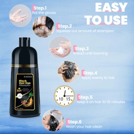 Black Hair Dye Shampoo, 10pcs hair dye shampoo 3 in 1, Natural Herbal Dye Shampoo for Grey Hair Coverage Hair Color Shampoo for Women and Men (1.05fl oz *10) (Dark Black)