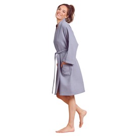 Soft Touch Linen Kimono Waffle Robe – Women’s Bath SPA Robe – Lightweight Cotton &Polyester Blend (Small, Grey)