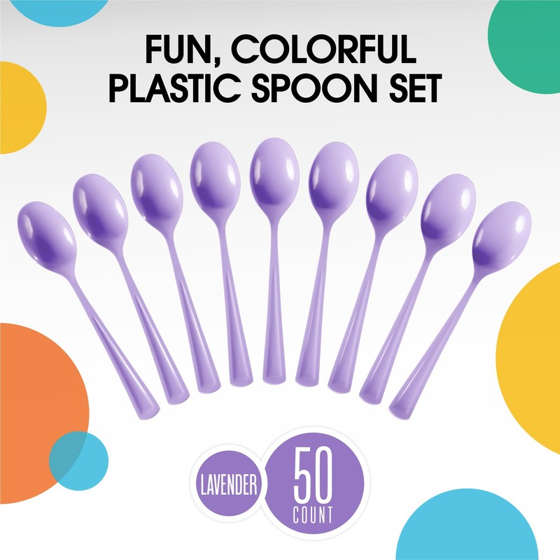 Disposable Lavender Plastic Spoons 50 Pcs - Heavy Duty Lavender