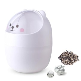 Desk Bin, 15.5 x 11 cm/6.1 x 4.3 inches, Cute Mini Desktop Rubbish Bin, Cartoon Cat Animal Shape Countertop Bin with Swing Lid, Small Waste Bin, Tiny Rubbish Bin for Desk (White)