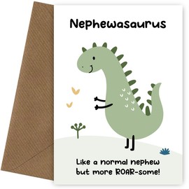 Nephew Birthday Card from Uncle or Auntie - Nephewasaurus Dinosaur Cards to Say Happy Bday, Nephew Birthday Card, Dinosaur