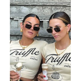 GUVIVI Rectangle Sunglasses for Womens Mens 2024 Y2k Sun Glasses Retro 80s 90s Metal Frame Trendy shades (Black Lens/Gold Frame/Black Temple)