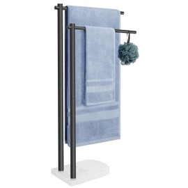 Livabber Standing Towel Rack, 304 Stainless Steel 2-Tier Towel Holder Stand with Marble Base, Modern Stylish Tall Shower Towel Rack for Bathroom Accessories, Pool（Black）