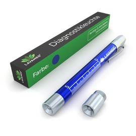 Diagnostic Light, Professional LED Lamp with Measuring Scale, White and Yellow Light, Aluminium Diagnostic Lamp, Ballpoint Pen, Penlight, 2 Metres, Shockproof, Blue